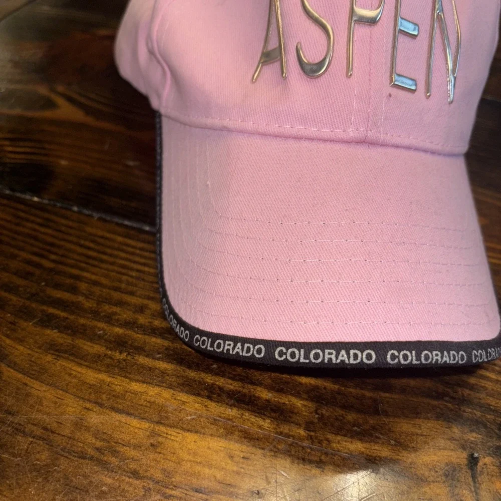 Aspen‎ Colorado Baseball Cap Hat Pink Silver Metallic Lettering Adjustable Pink